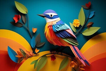 Wall Mural - 3d paper art of a beautiful bird