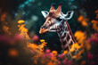 © yod67 - Image of giraffe in beautiful flower fields. Wildlife Animals. Illustration, Generative AI.