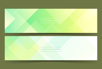 banner background advertising. 2 set collection. colorful. green and yellow. pattern. halftone. trendy memphis abstract 