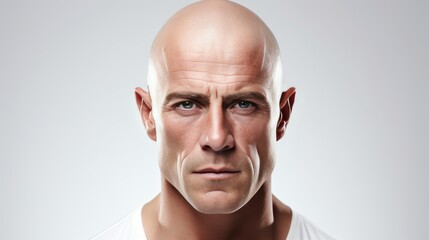 Wall Mural - Mature man with shaved head, on light background.