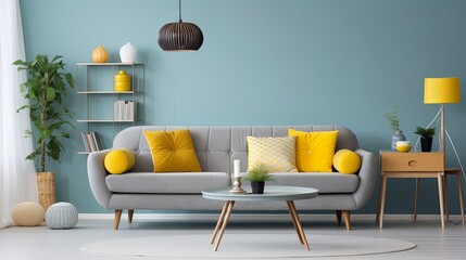 Wall Mural - modern colorful home mockup sofa wall template ideas creativity home interior concept colorful wall and decorative propr decorate in living room daylight,ai generate