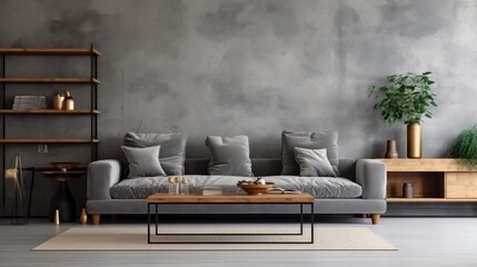 Wall Mural - loft interior design mockup living room sofa with minimal decorating and concrete wall beautiful house design space living room ideas template