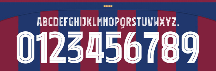 Poster - font vector team 2023 - 2024 kit sport style. football style font with lines. messi. Barcelona font. barça font. sports style letters and numbers for soccer team