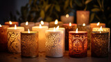 Fototapeta  - Candles, lit, vigil, light, remembrance, flame, ceremony, memory, peaceful, glow, spirituality, reflection