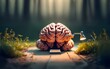 Big Brain as representation of critical thinking and educational system. Metaphor Open minded creativity head as a light in the darkness illustration.
