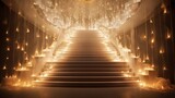  a set of stairs with lights on them and a chandelier hanging from the ceiling.  generative ai
