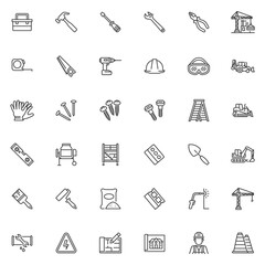 Poster - Tools and construction line icons set