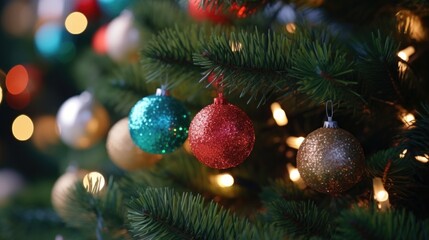 Canvas Print - A close up of a christmas tree with ornaments