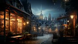 Fototapeta Uliczki - Romantic street cafe in the evening on the narrow streets of an old European city at night