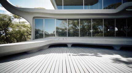 Poster - modern architecture interior with white wooden floor and windows