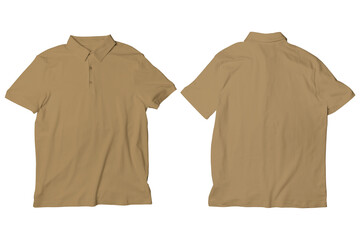 Sticker - Blank Pebble Brown Polo Shirt Mockup Template Front and Back View Isolated Background