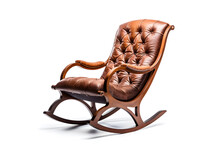Rocking Chair With A Brown Leather Isolated On White Background