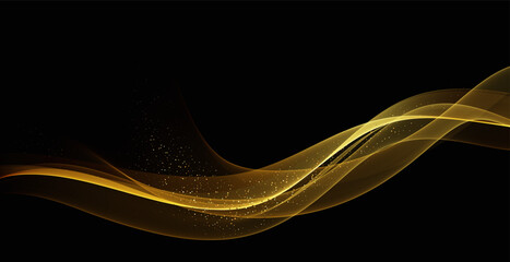 Wall Mural - dark background with gold abstract wave,gold glitters.