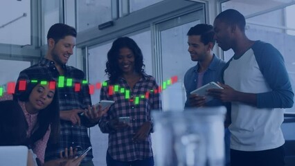 Poster - Animation of graphs over diverse coworkers discussing and using digital tablet and cellphone