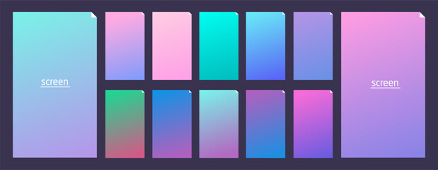 Wall Mural - Soft pastel gradient smooth and vibrant color background set for devices, pc and modern smartphone screen soft pastel color backgrounds vector ux and ui design illustration