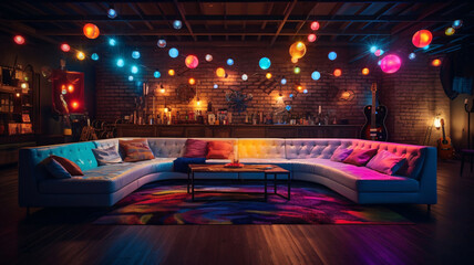 Party room with colorful lights for parties. interior design concept