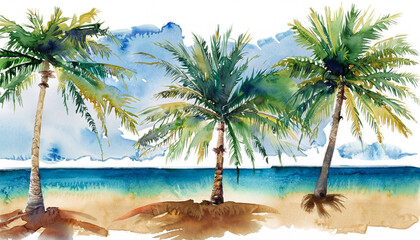 Sticker - tropical island with palm trees