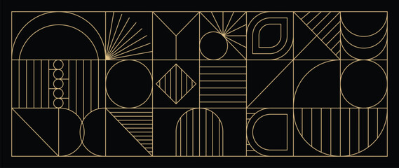 Luxury geometric gold line art and art deco background vector. Abstract geometric frame and elegant art nouveau with delicate. Illustration design for invitation, banner, vip, interior, decoration.