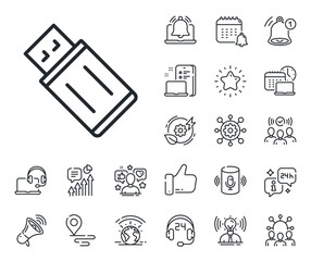 Poster - Memory stick sign. Place location, technology and smart speaker outline icons. USB flash drive line icon. Portable data storage symbol. USB flash line sign. Influencer, brand ambassador icon. Vector