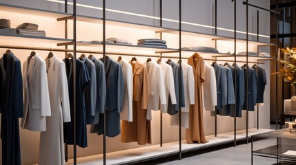 Wall Mural - Interior of Modern clothing boutique at department store, Showcasing a variety of fashionable garments for sale.