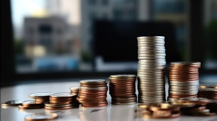 Aufkleber - Business strategy of coins for finance business Economic money investment.