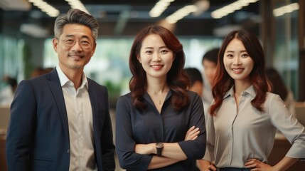 Canvas Print - Asian Co Workers standing in Office, Confident Business People.