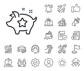 Poster - Bonus piggy. Salaryman, gender equality and alert bell outline icons. Loyalty points line icon. Discount program symbol. Loyalty points line sign. Spy or profile placeholder icon. Vector