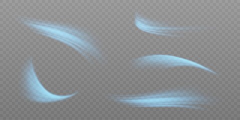 Poster - Blue air flow wave effect set. Design element for visualizing air or water flow. Isolated on transparent background.	
