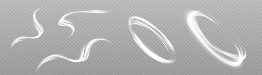 Poster - Light white swirl. Curve white line light effect. Glowing white circle. Dynamic white lines with glow effect. Rotating shiny half rings. Abstract sparkling swirl, wave.	