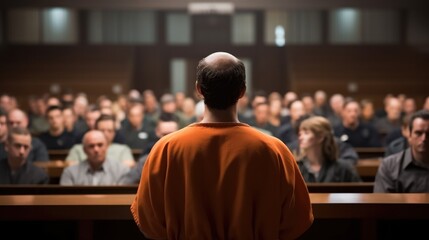 Poster - Convict in an orange suit speaks in the courtroom, Guilty arrested person.