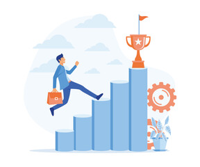 Poster - ideas start up business to success. businessman jumping on the graph to goal, flat vector modern ill