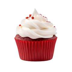 Wall Mural - front view close up of red velvet cupcake isolated on a transparent white background
