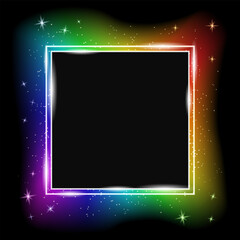 Fototapete - Square picture frame with rainbow magical light around it, vector illustration, copy space, background, border.