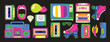 © virinaflora - 90's Big sticker set. Retro pc elements, user interface, camera, childhood, tape, game 90 icons in trendy y2k retro style. Nostalgia for 1990s -2000s vector illustrations