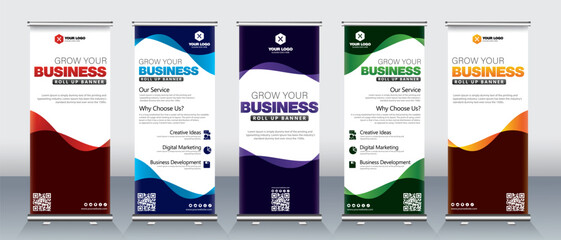 Modern Wave business roll up banner design for events, presentations for x stand print ready design