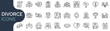 Set Of Outline Icons Related To Divorce. Linear Icon Collection. Editable Stroke. Vector Illustration