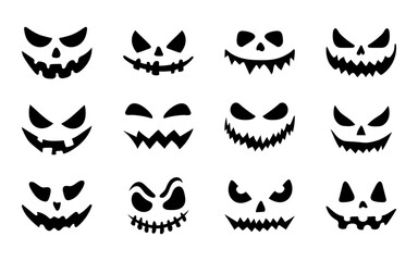 Wall Mural - Pumpkin grimace set. Halloween silhouette black smirk face - for cricut, design and decor. Halloween face set. Vector illustration, traditional Halloween decorative element, black smirk silhouette.