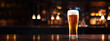 © AngrySun - Pilsner glass of light beer on bar table in a dark pub with copy space. Generative AI