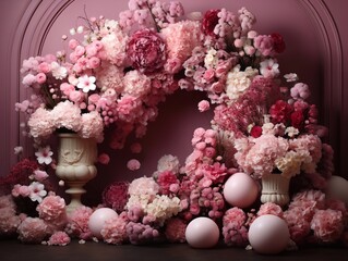 Wall Mural - flower wall, wedding arch background for photo shoot, holiday background