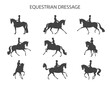 Elements of the equestrian dressage show, a set of silhouettes
