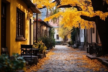 Fototapete - City street in autumn