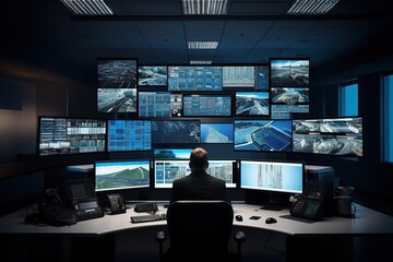 Leinwandbilder - The security service operator monitors through monitors