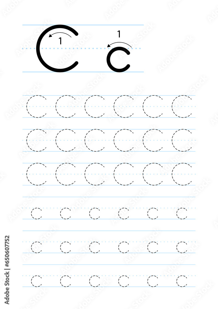 Printable letter C alphabet tracing worksheet Stock Vector | Adobe Stock