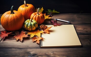   Pumpkins  yellow leaves Colorful Background 