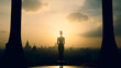© CreativeIMGIdeas - silhouette of a women standing over the city on the rooftop.