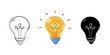 © Натали - Bulb light set in cartoon style, vector illustration. Hand drawn idea icon, isolated elements on white background. Light bulb graphic symbol for print and design
