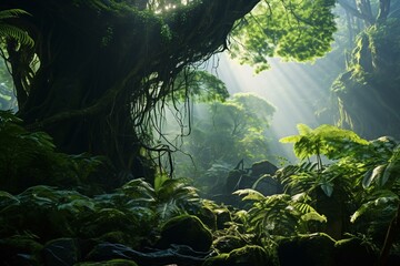 Poster - A lush and vibrant forest brimming with green foliage and towering trees