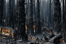 A Charred Landscape After A Devastating Forest Fire
