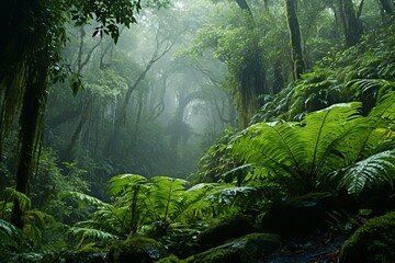 Poster - A dense forest with an abundance of green trees