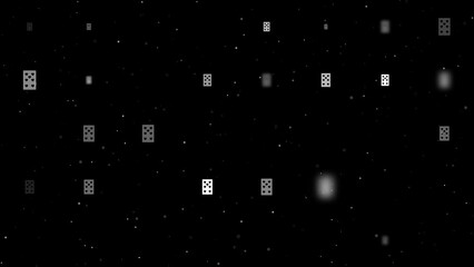 Poster - Template animation of evenly spaced seven of hearts playing cards of different sizes and opacity. Animation of transparency and size. Seamless looped 4k animation on black background with stars